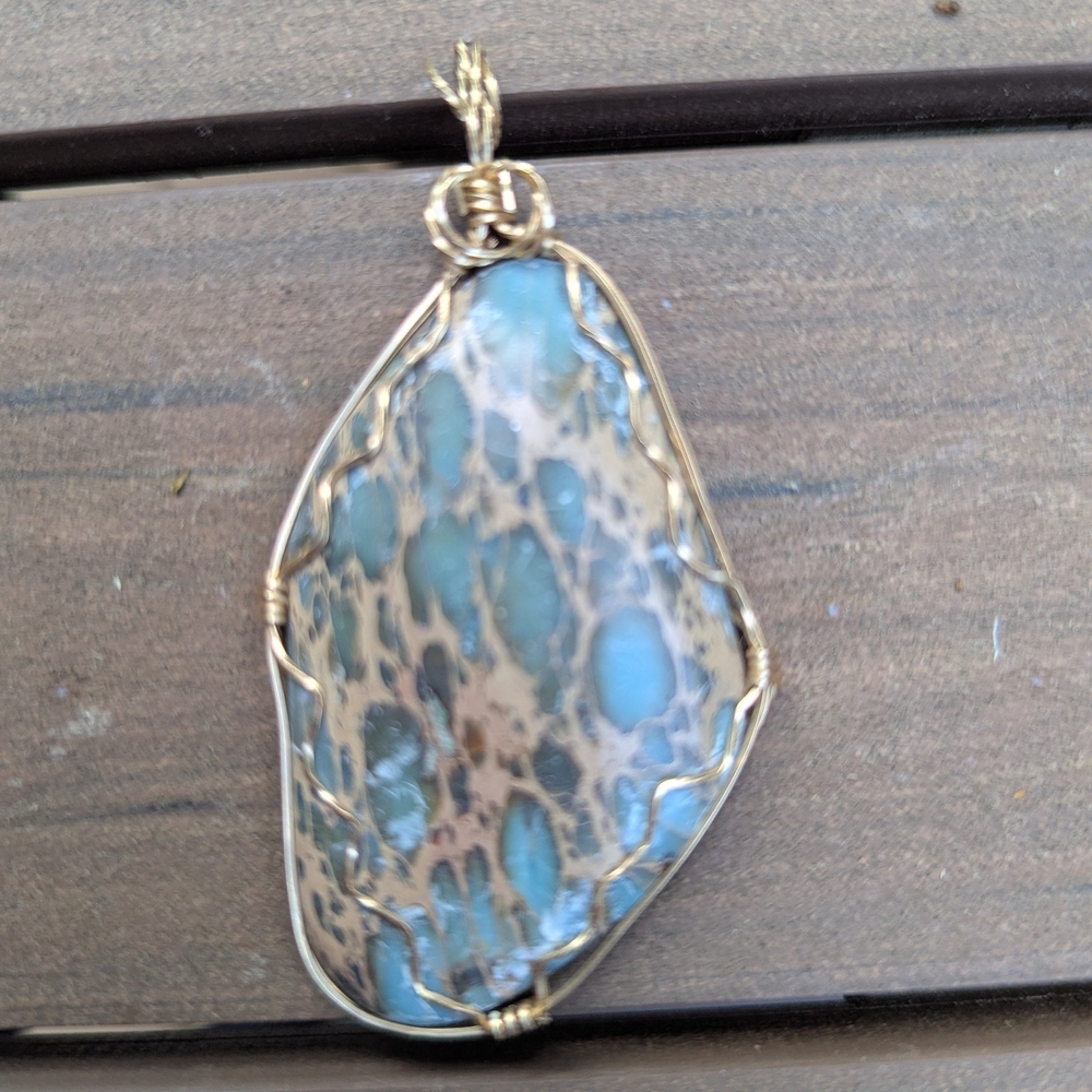 Gold Wire Wrapped Green Stone Pendant